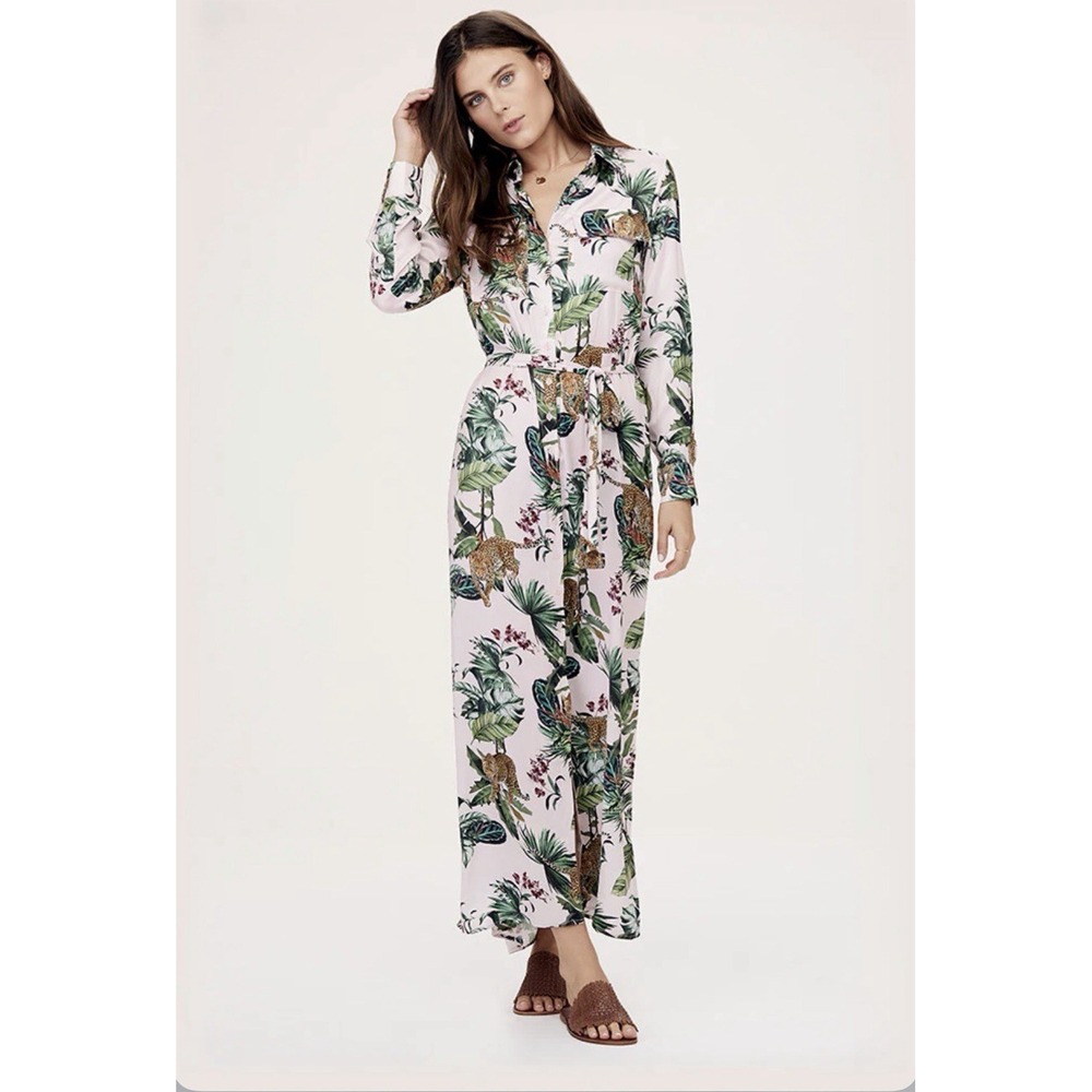 Maximalist Satin Safari Shirt Dress Size XS Resort Tropical Dopamine Vacation